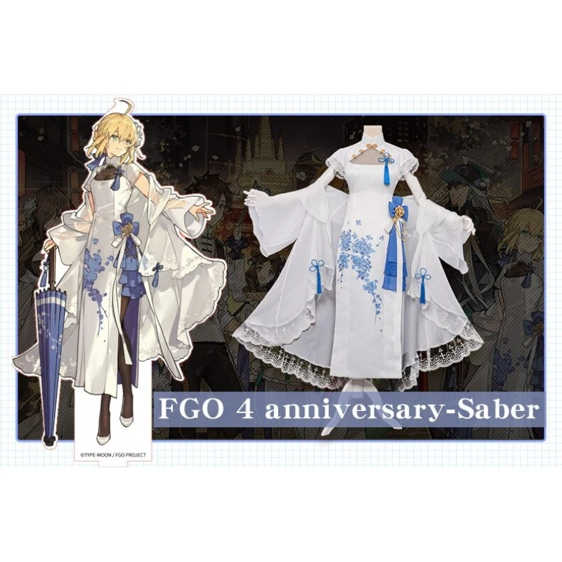 Fate Grand Order/FGO Saber 4 Anniversary Cheongsam Cosplay Costume 4 Fate Grand Order/FGO Saber 4 Anniversary Cheongsam Cosplay Costume - Image 2
